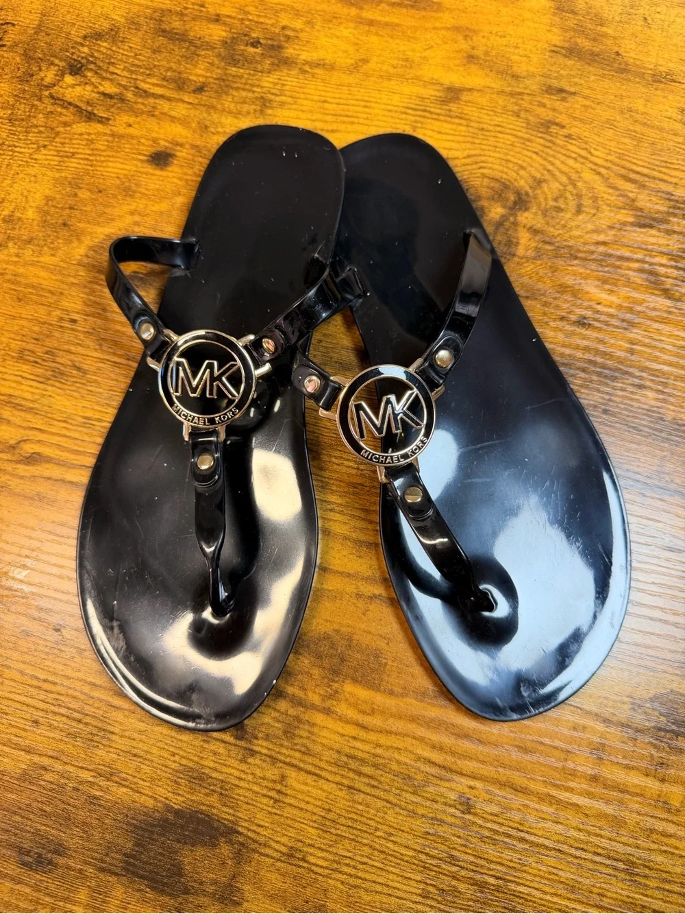 Michael Kors Black Gloss Logo Jelly Thong Sandals